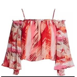 Ramy Brook Women's Off Shoulder Cold Shoulder Printed Blouse Size XS Bell-Sleeve